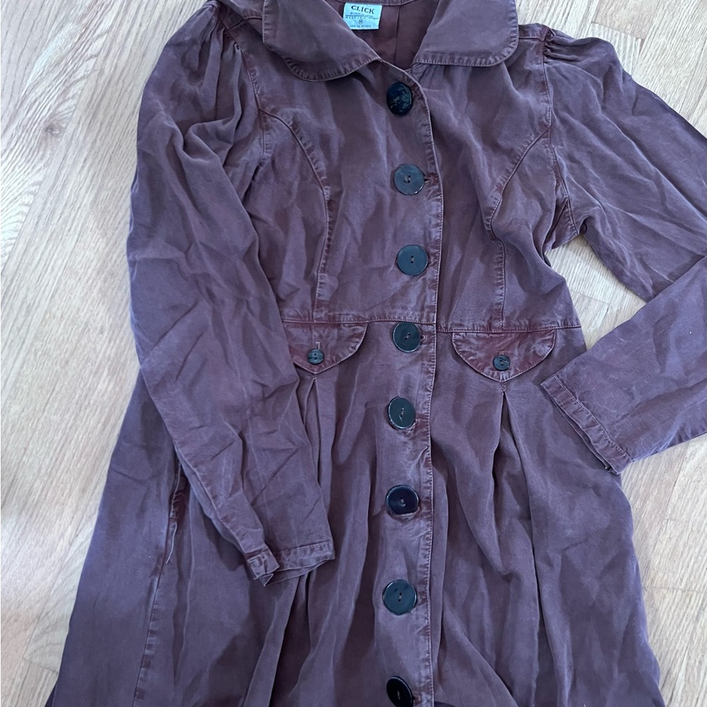 Women's Size Medium "CLICK" Chic Brown Button-Up Coat Trench Renaissance GUC